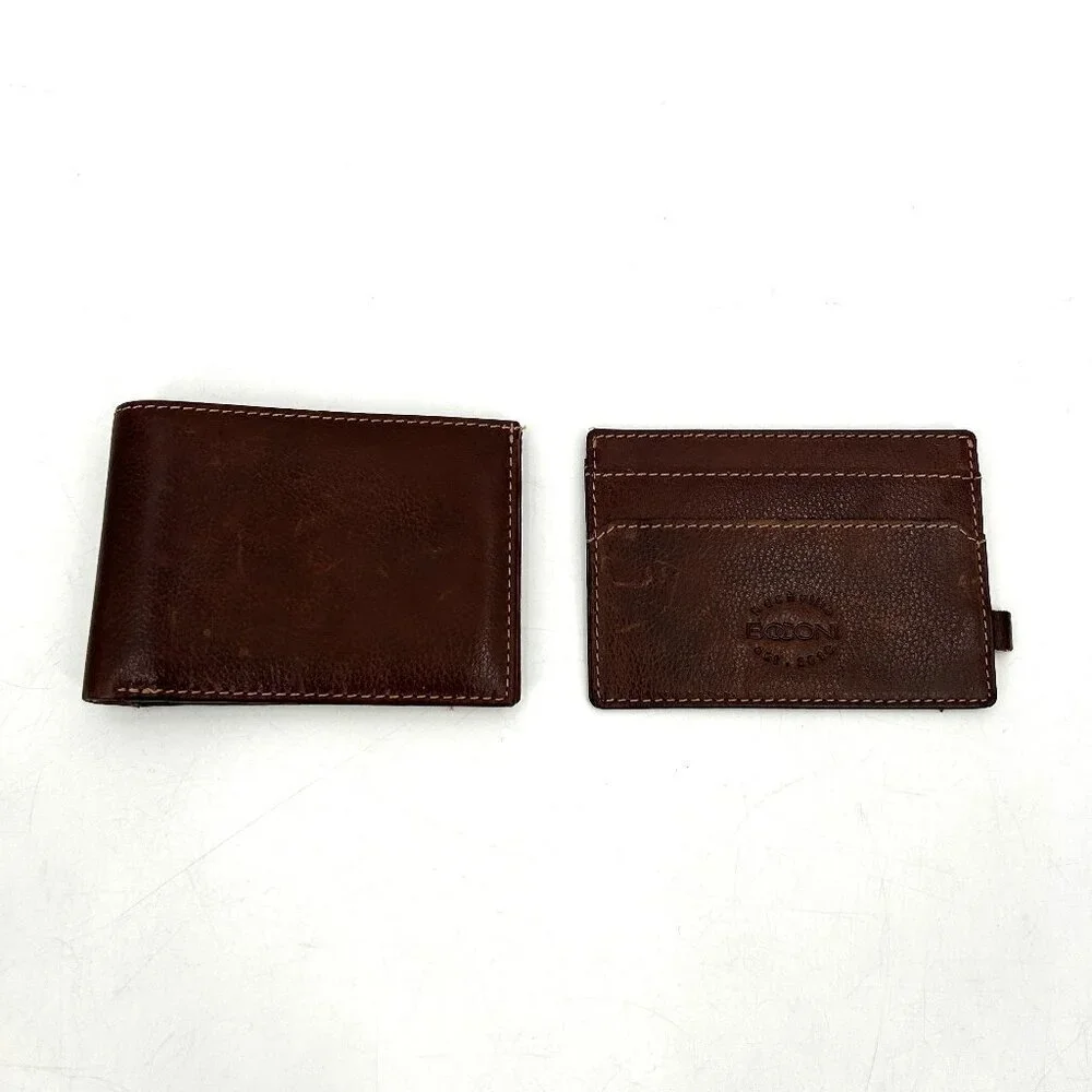 BOCONI Men's Brown Leather Garth Slimster Bifold Wallet And ID Card Holder